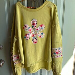 Free People Floral Appliqué Sweatshirt - Yellow
